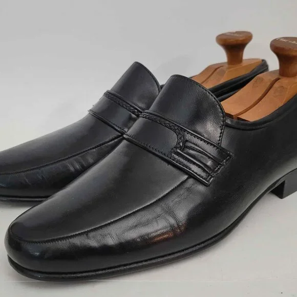 Vintage Bruno Magli Italian Loafers Black Leather Men's 8.5 M NEAR MINT - Picture 4 of 10